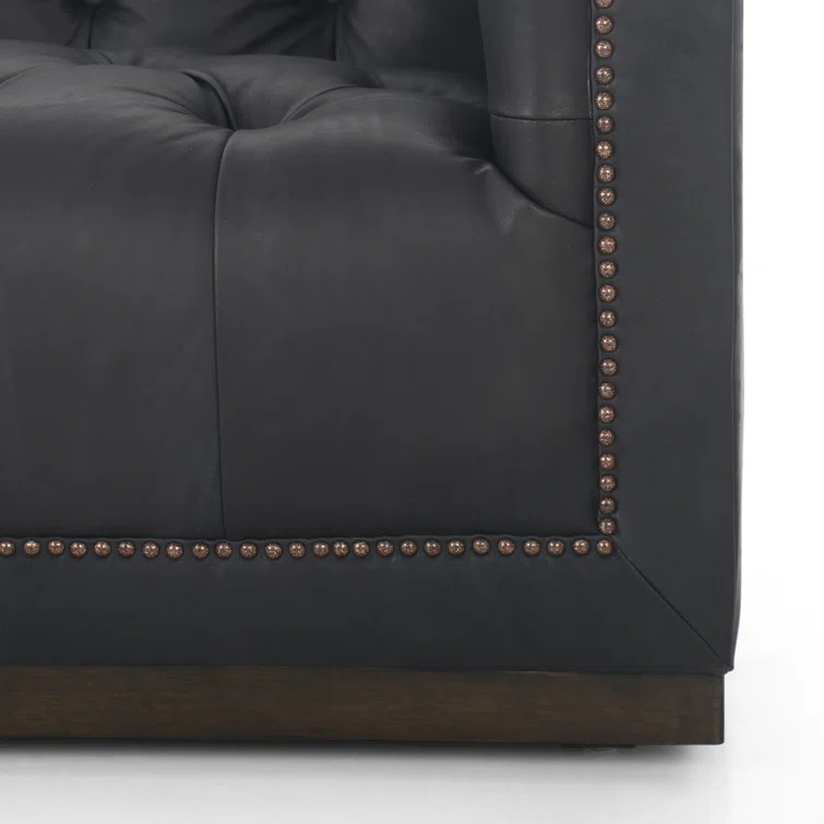 Heirloom Black Tufted Leather Sofa with Nailhead Trim