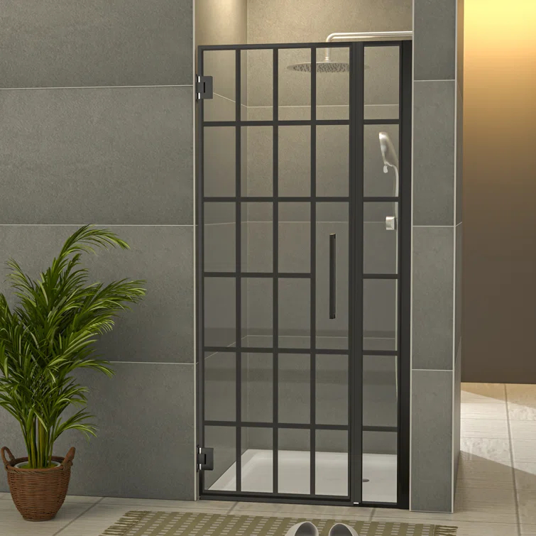 40" W x 72" H Wall Hinged Frameless Shower Door with Pattern Tempered Glass