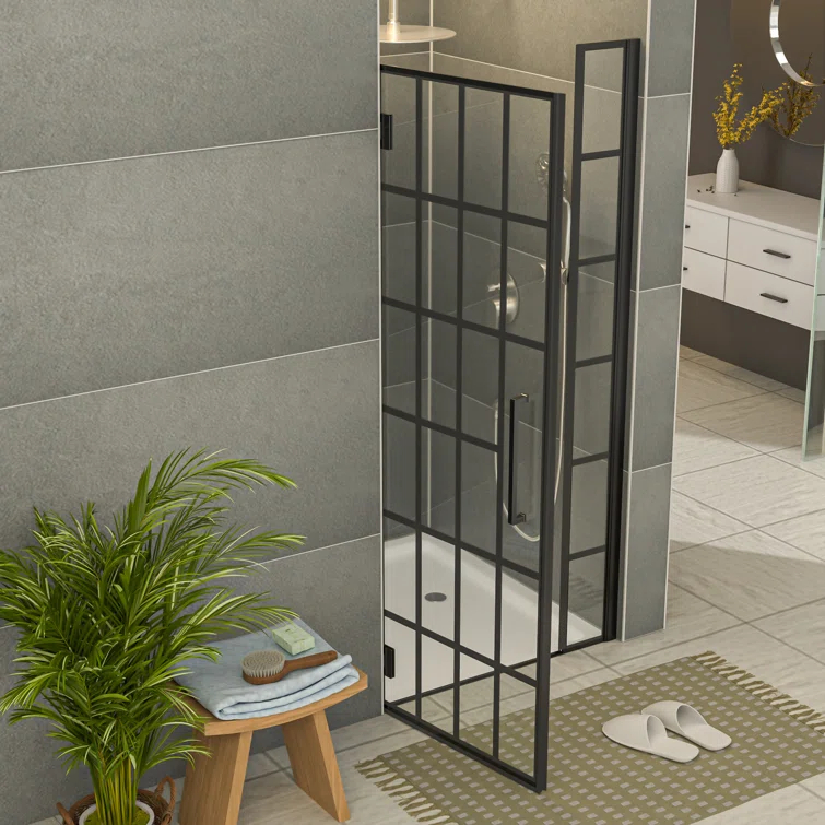 40" W x 72" H Wall Hinged Frameless Shower Door with Pattern Tempered Glass