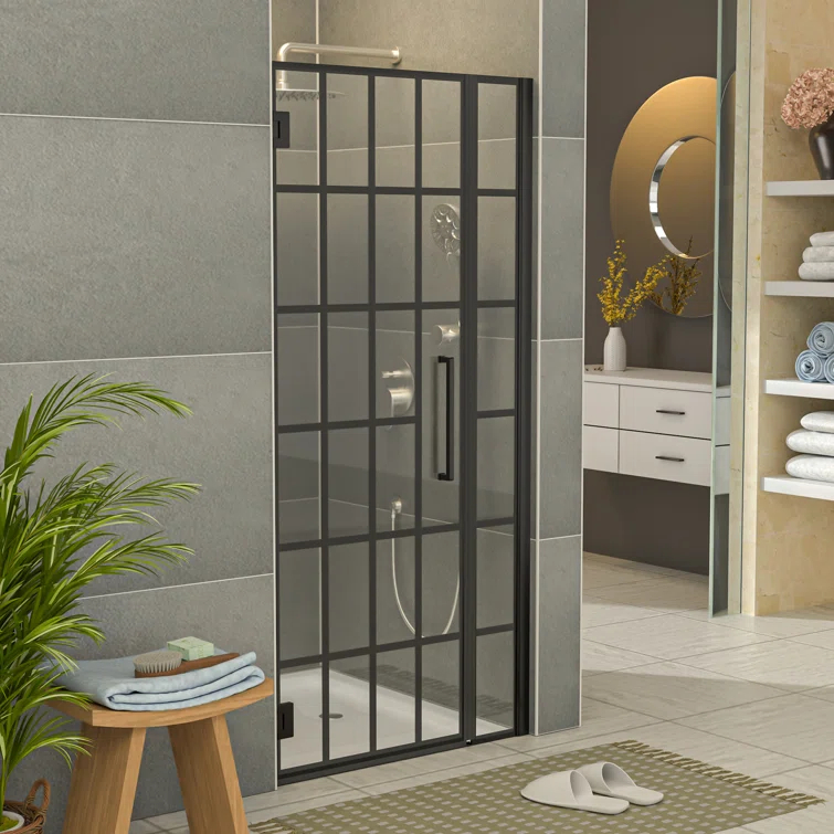 40" W x 72" H Wall Hinged Frameless Shower Door with Pattern Tempered Glass