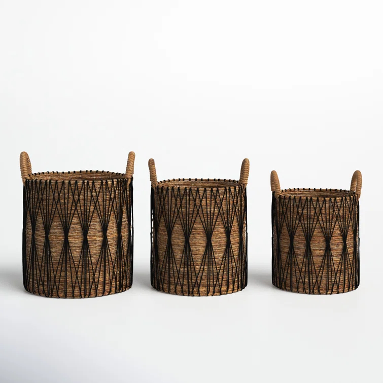 Banana Leaf Handmade String Detail Decorative and Functional Storage Basket with Handles