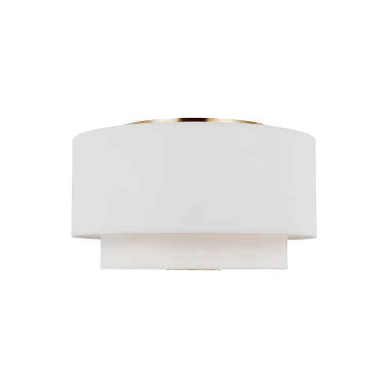 Burnished Brass and White Drum 3-Light Flush Mount