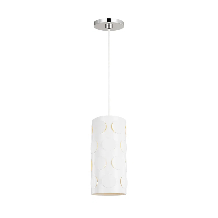 Dottie Polished Nickel 16" Drum Pendant with Playful Dot Motif