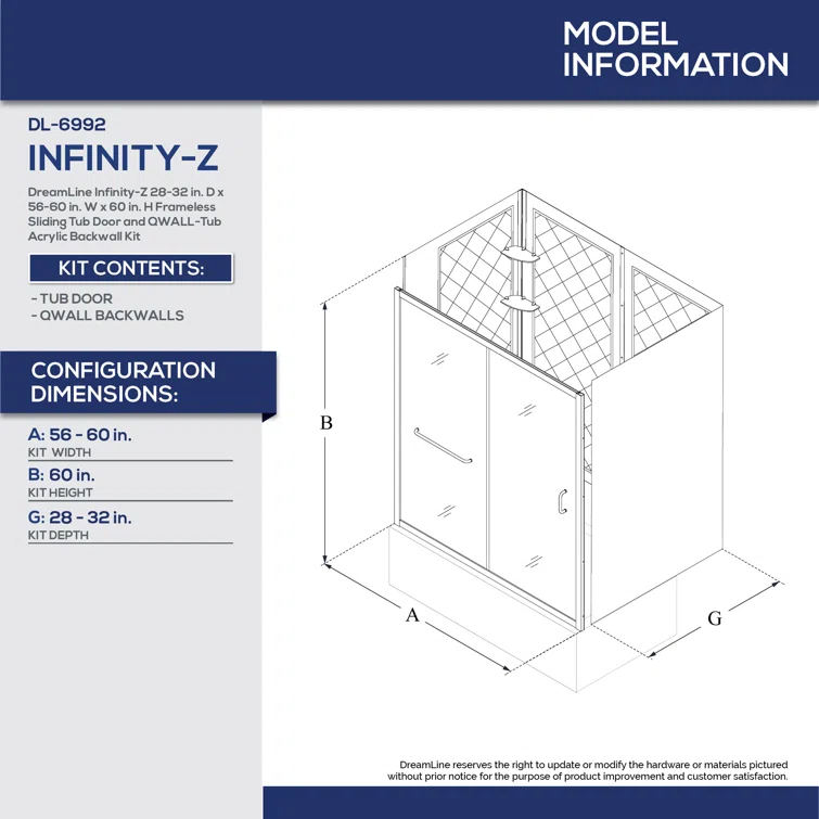 Infinity-Z 28" x 60" Rectangle Sliding Tub Enclosure