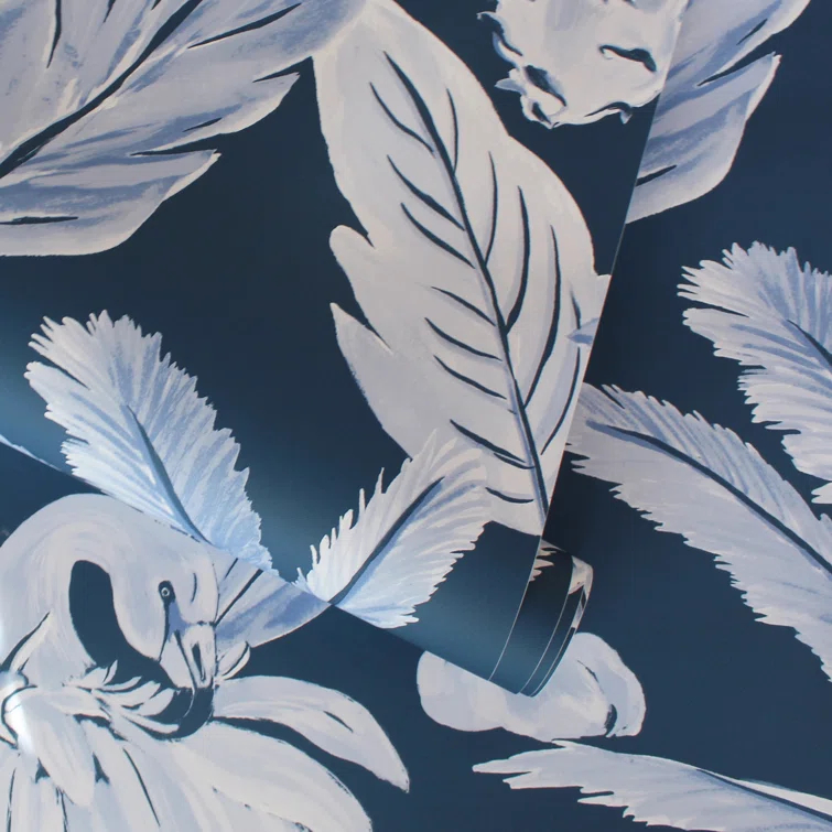 Blue Flamingos and Palms Peel and Stick Wallpaper Roll