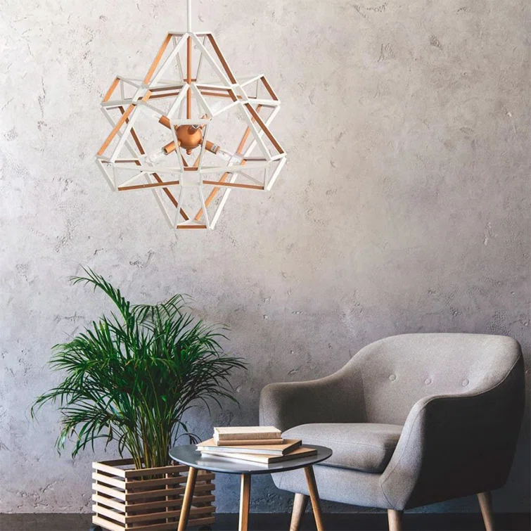 Elysian White Crystal 6-Light Geometric Chandelier with Candle Bulbs