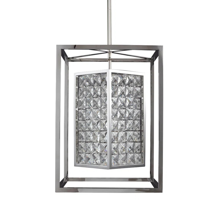 Modern Geometry 3-Light Crystal & Steel Chandelier