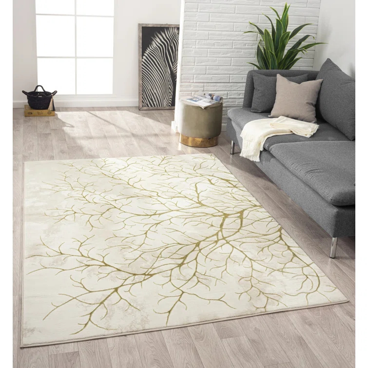 Ksamil Abstract Area Rug In Beige/Gold