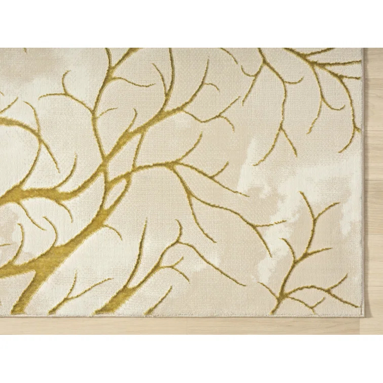 Ksamil Abstract Area Rug In Beige/Gold