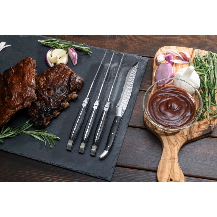 Handcrafted Olive Wood Rectangular Cutting Board Set with Stainless Steel Knives