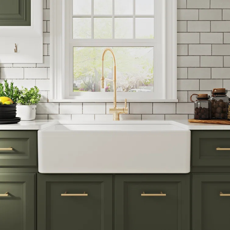 Grove 33" L X 18" W Rectangular Single Bowl Fireclay Farmhouse Kitchen Sink with Grid and Strainer