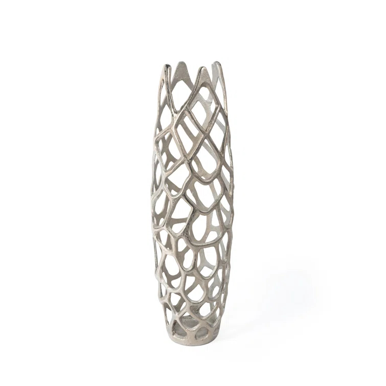 Handcrafted Silver Metal Cylinder Floor Vase, 27"