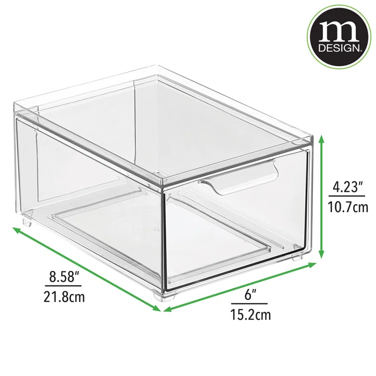 mDesign Plastic Stacking Closet Storage Organizer Bin with Drawer