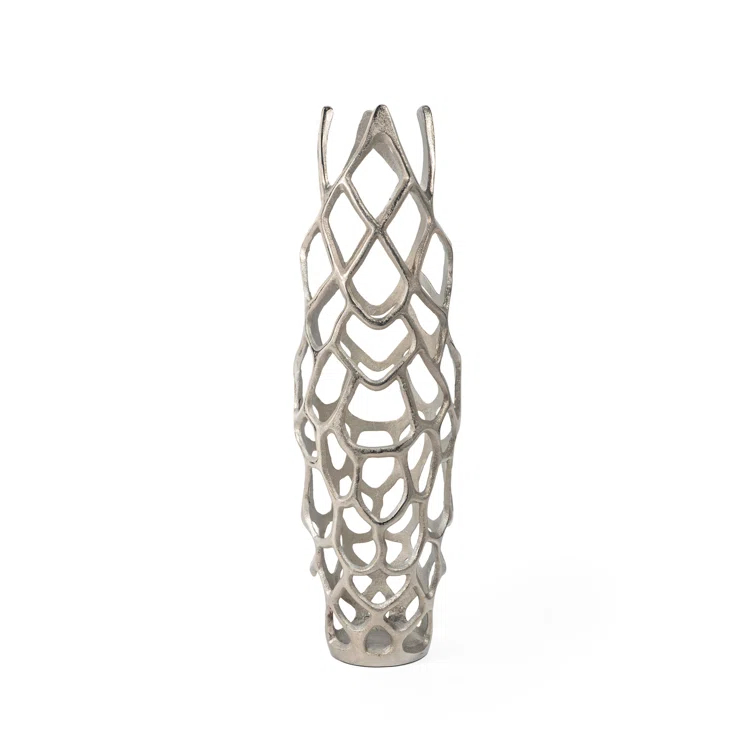 Handcrafted Silver Metal Cylinder Floor Vase, 27"