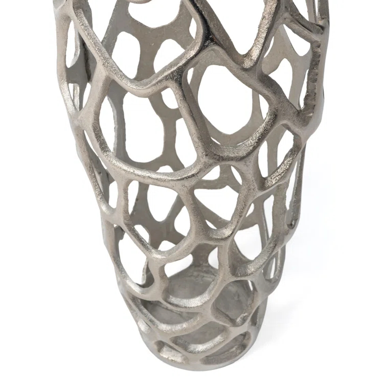 Handcrafted Silver Metal Cylinder Floor Vase, 27"