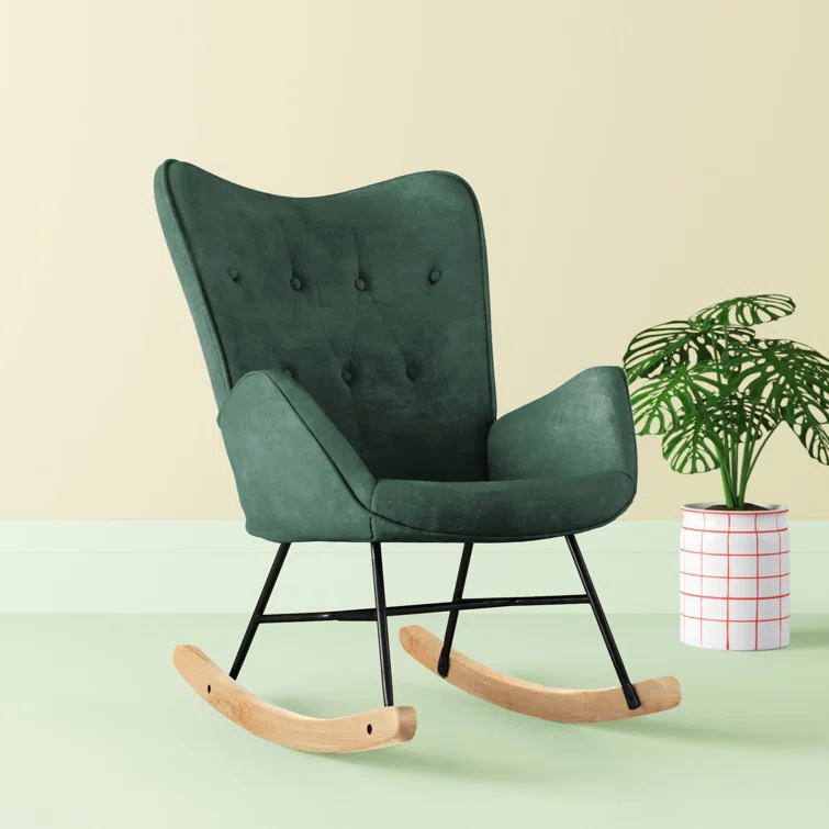 Channel Velvet High Back Arms Rocking Accent Chair