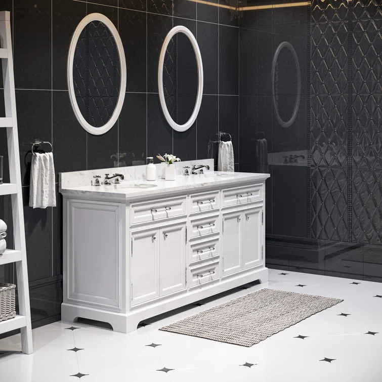 Water Creation Derby 60" Wood Double Bathroom Vanity in Pure White & Chrome