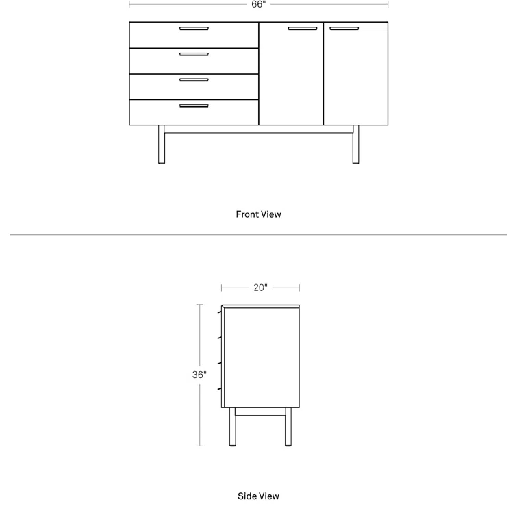 Modern Ash Wood & Leather 4-Drawer 2-Door Credenza