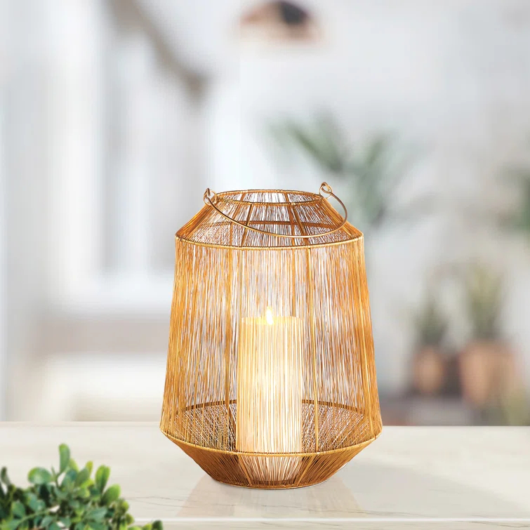 Winter Glow Antique Brass Hanging Candle Lantern, 19.5"