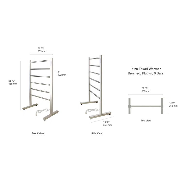 Ibiza Electrical Freestanding Towel Warmer, Polished, Plug-in, 6 Bars