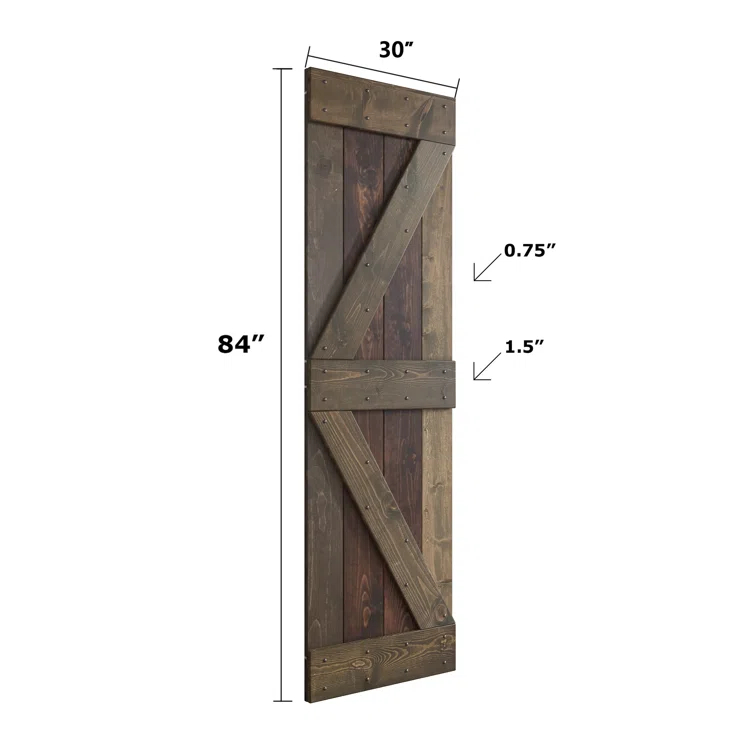 Paneled Wood and Metal K Series DIY Knotty Barn Door with Installation Hardware Kit