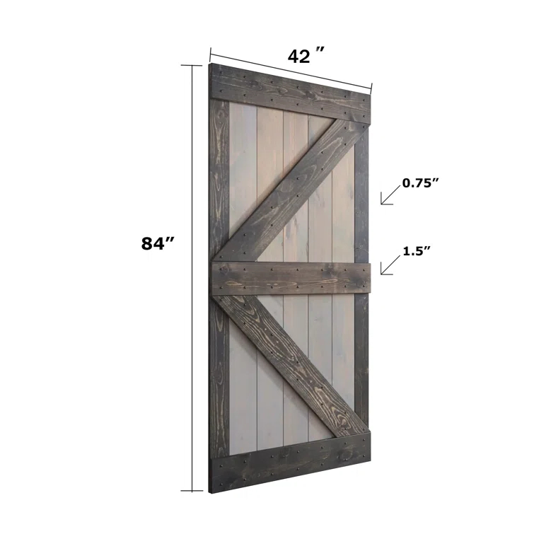 Paneled Wood and Metal K Series DIY Knotty Barn Door with Installation Hardware Kit