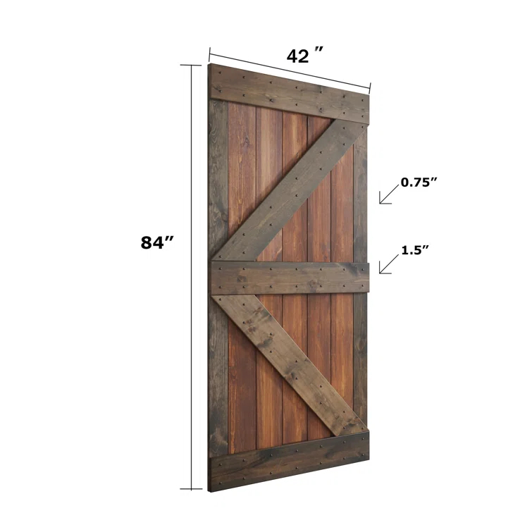 Paneled Wood K Series Double Barn Door with Installation Hardware Kit