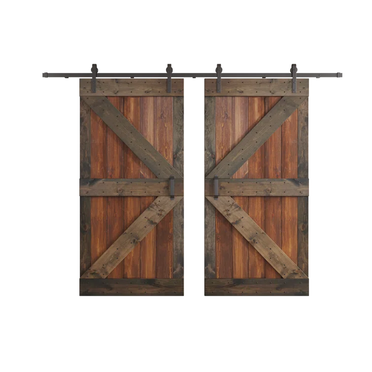 Paneled Wood K Series Double Barn Door with Installation Hardware Kit