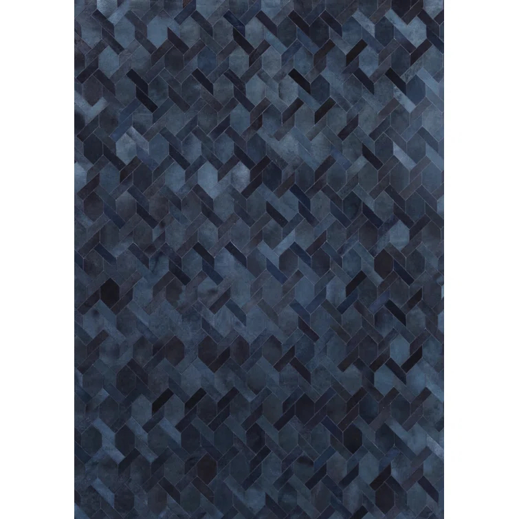 Natural Hide Geometric Cowhide Area Rug in Navy/Black
