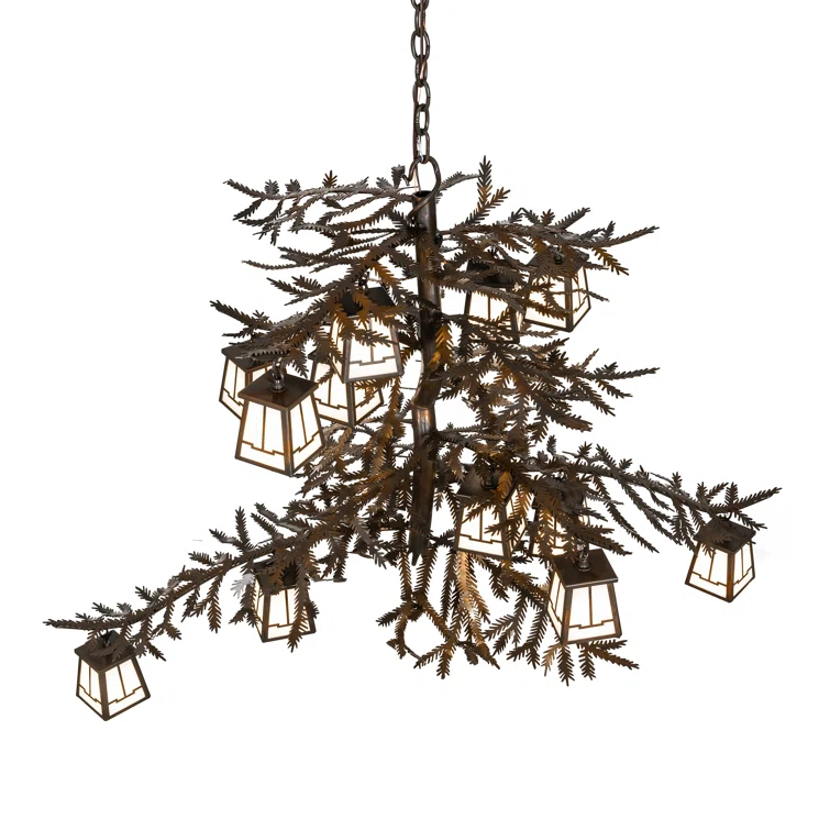 Vintage Copper Elegance 12-Light Glass Shade Chandelier