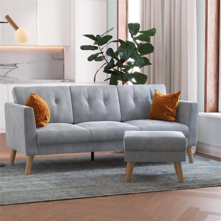 Gloria 75.5'' Wide Velvet Reversible Sofa & Chaise with Ottoman