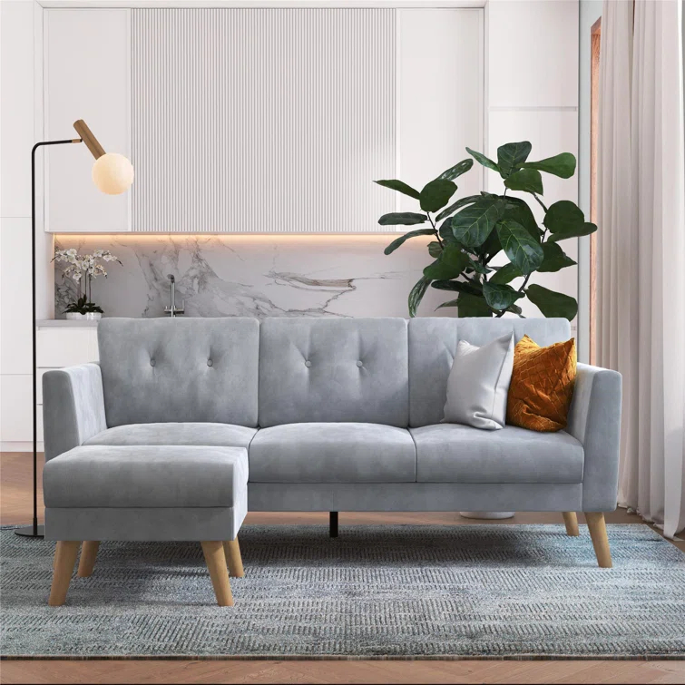 Gloria 75.5'' Wide Velvet Reversible Sofa & Chaise with Ottoman