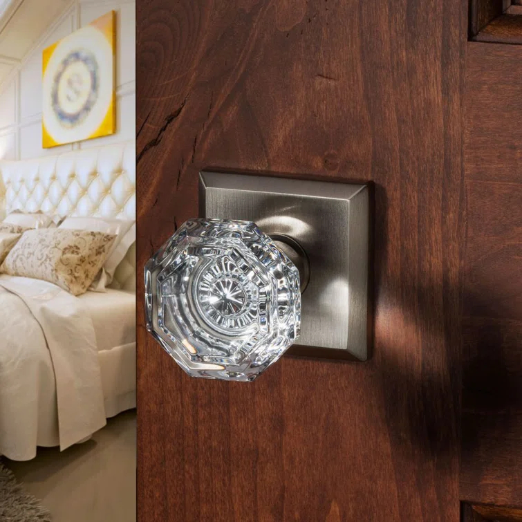 Crystal Passage Door Knob with Traditional Square Rose