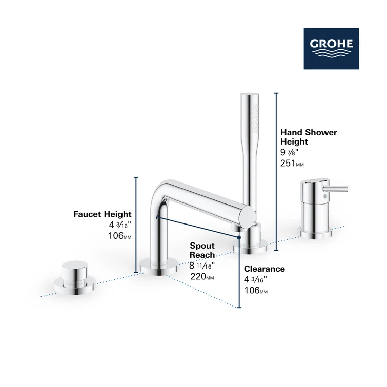 Concetto™ Single Handle Deck Mounted Roman Tub Faucet Trim with Diverter and Handshower