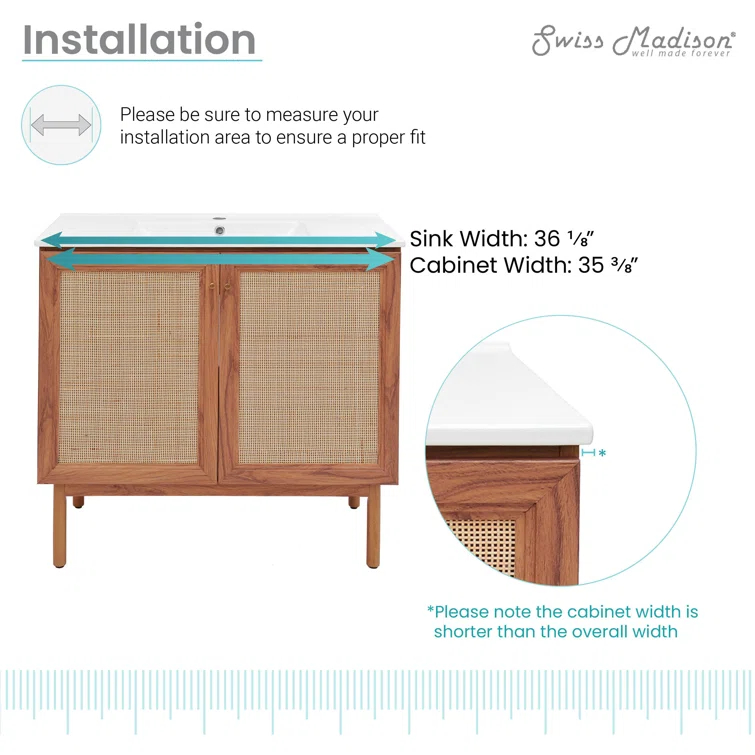 SM-BV663 Classe 36" Freestanding Bathroom Vanity in Golden Oak with Sink Top