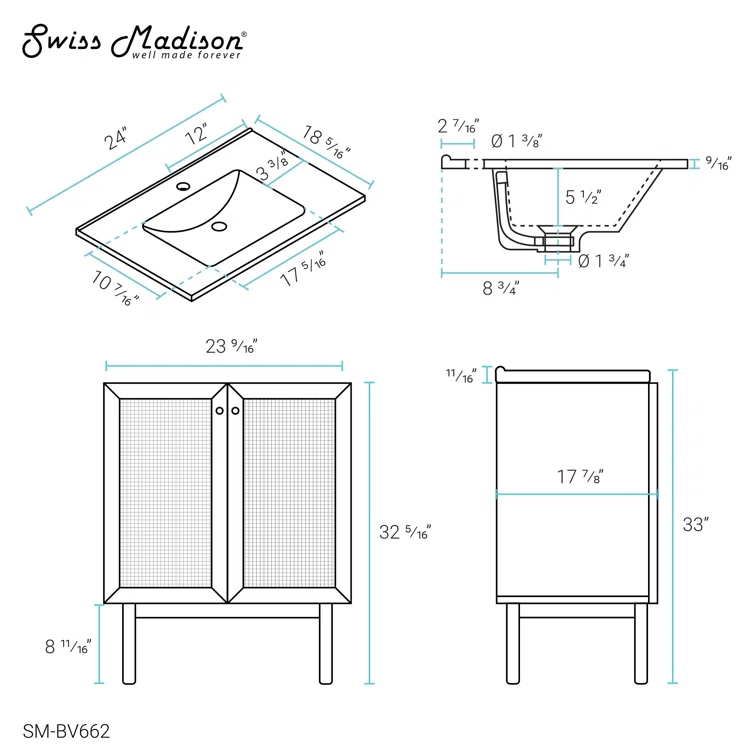 Classe 24" Freestanding Bathroom Vanity with Sink Top