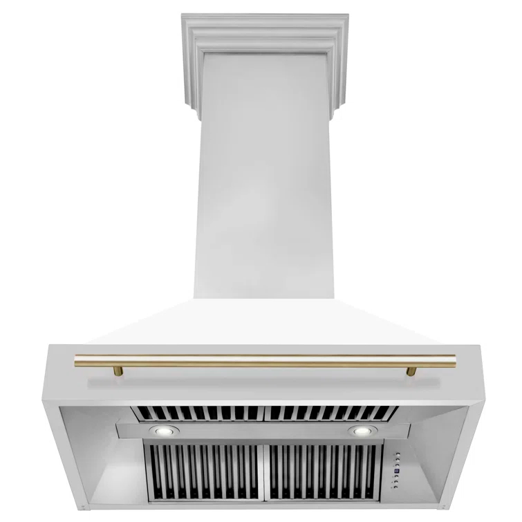ZLINE Autograph Edition 36 in. Stainless Steel Range Hood W/ White Matte Shell & Champagne Bronze Handle