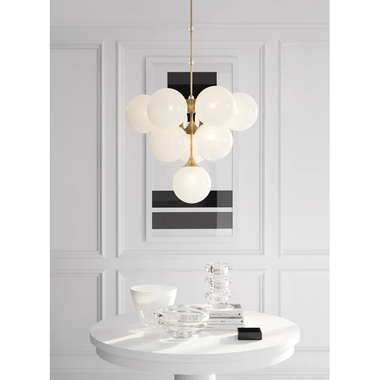 Antique Brass 10-Light Tiered Chandelier with Glass Globes