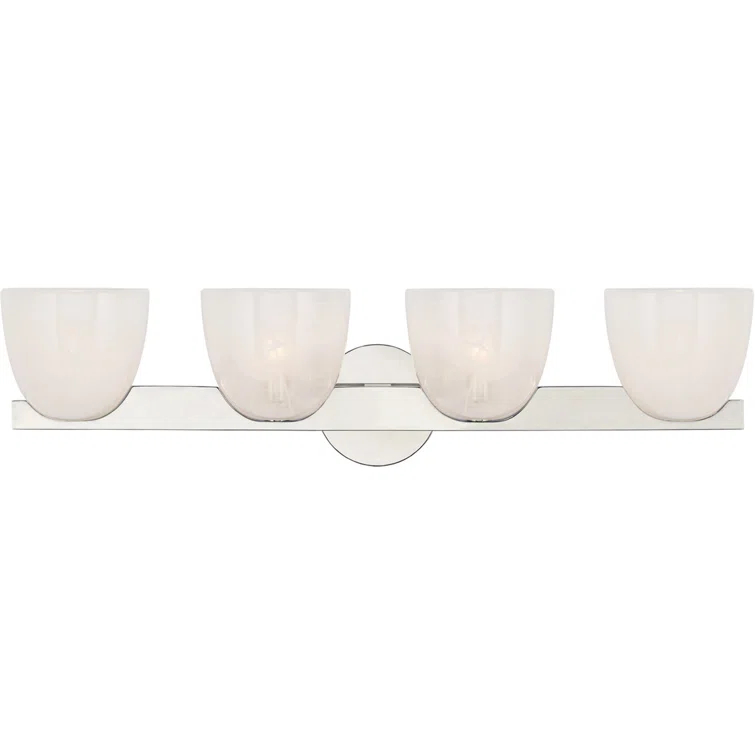 Polished Nickel and White Strie Glass 4-Light Vanity Fixture