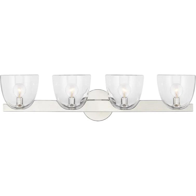 Polished Nickel and White Strie Glass 4-Light Vanity Fixture