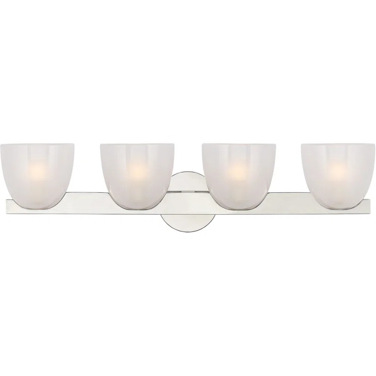 Polished Nickel and White Strie Glass 4-Light Vanity Fixture