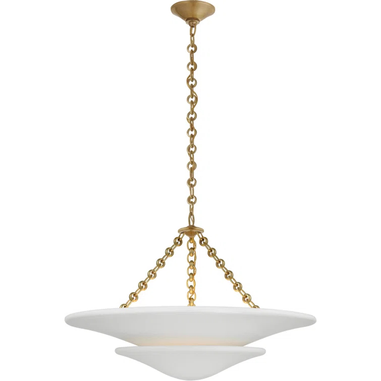 Antique Brass and White Tiered Chandelier