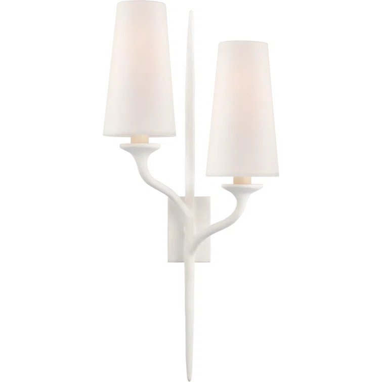 Plaster White Double Sconce with Bronze Accents