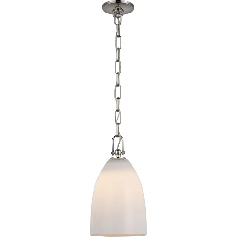 Polished Nickel Andros Medium Pendant with White Glass Shade