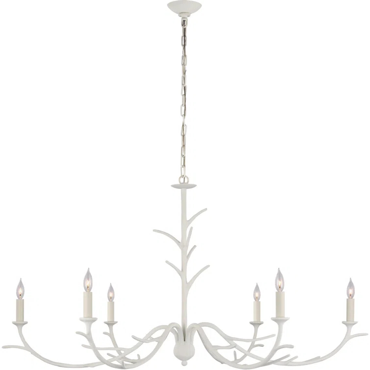 White Plaster Candle-Style Large Chandelier with Branch Accents