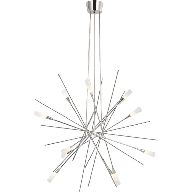 Stellar Polished Nickel & Crystal Sputnik Chandelier 31.5"