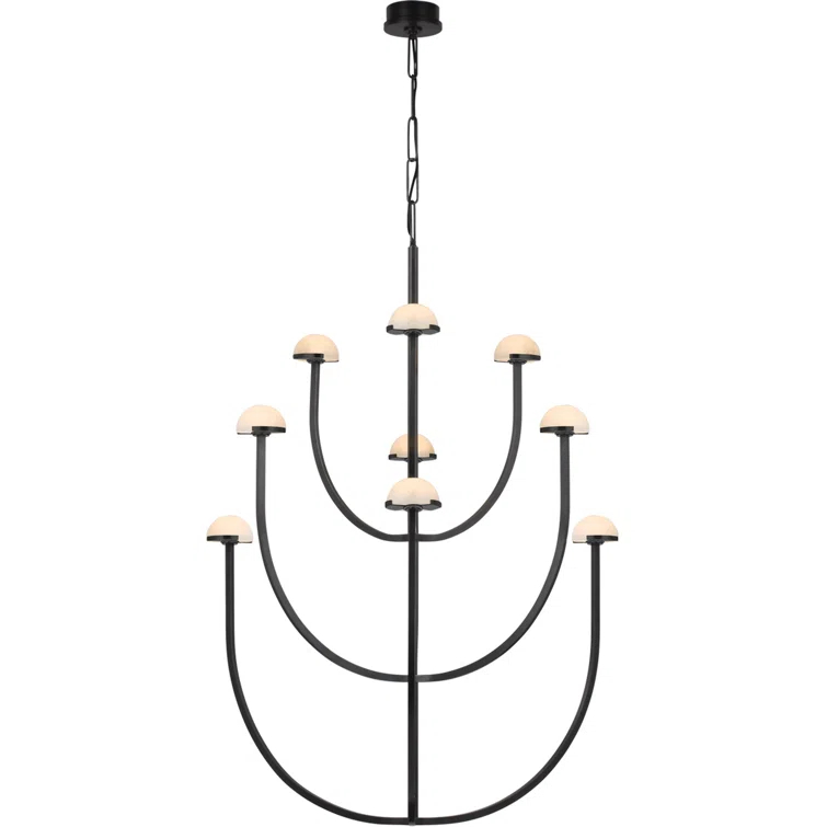 Pedra Curved Bronze 52" LED Chandelier with Alabaster Accents