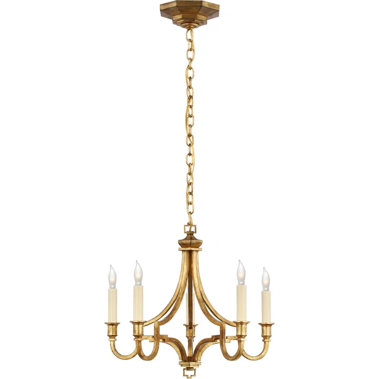 Gilded Iron 5-Light Candelabra Style Chandelier