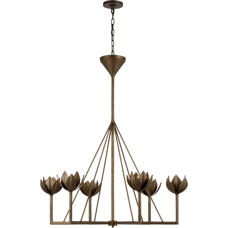 Alberto Antique Bronze Leaf 6-Light Crystal Candle Chandelier