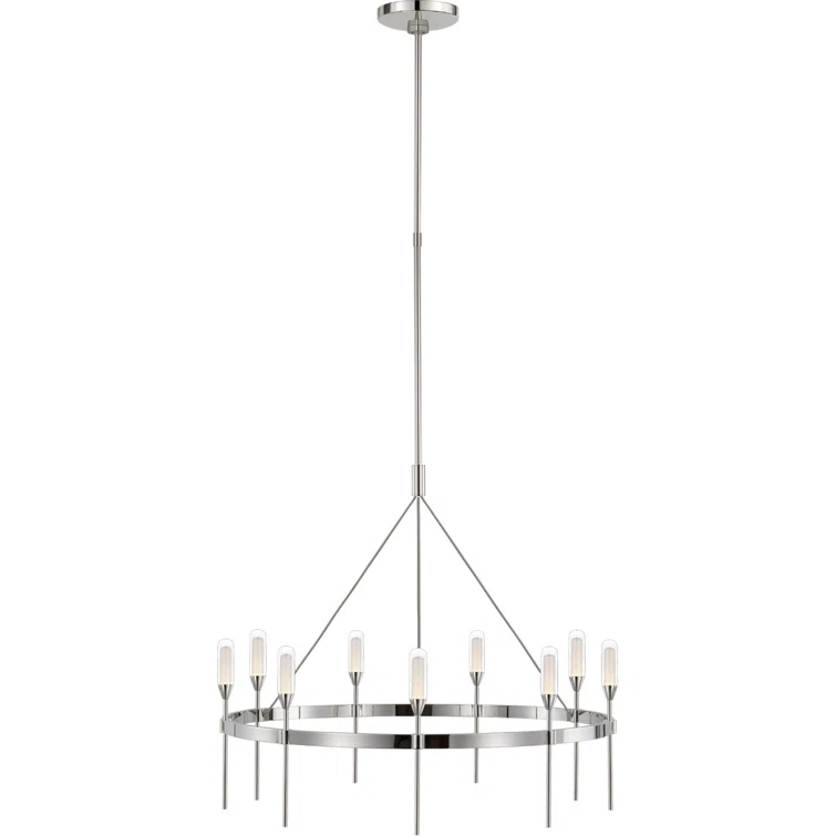 Polished Nickel and Crystal 9-Light LED Chandelier